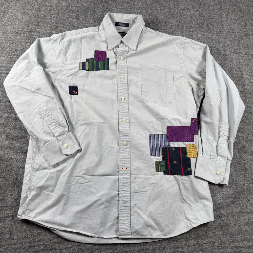 Daniel Cremieux Shirt Mens XXL Light Blue Patchwork Tailored Fit Oxford Cotton